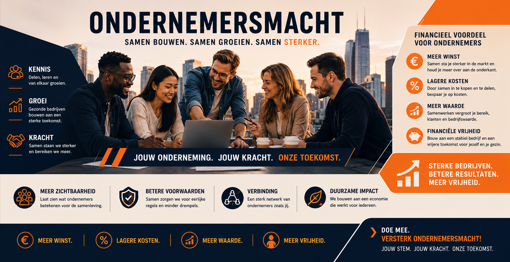 Ondernemersmacht. Samen bouwen, samen groeien, samen sterker. Jouw onderneming, jouw kracht, onze toekomst.